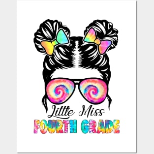 Little Miss Fourth Grade Messy Bun Girl Back To School Posters and Art